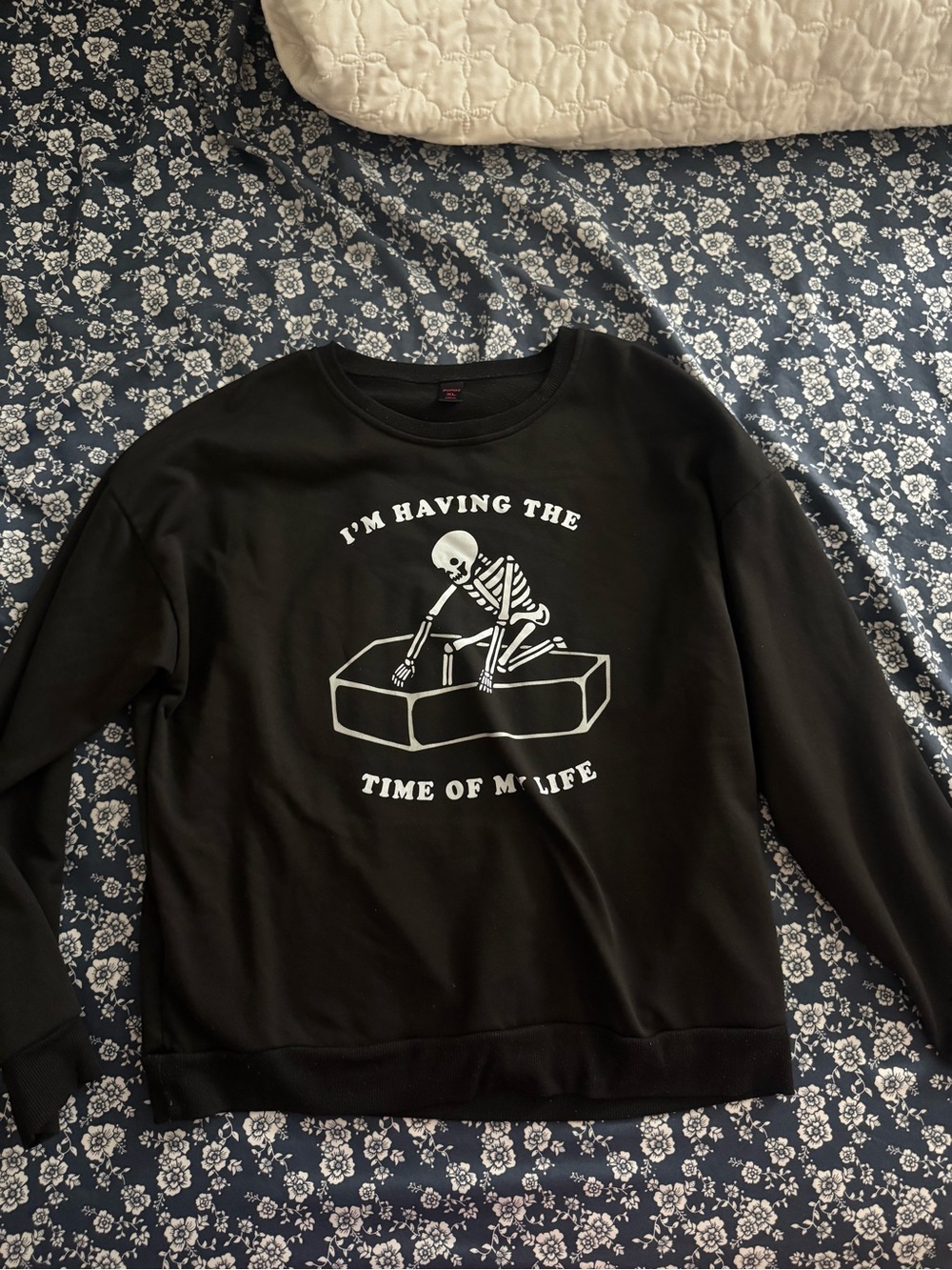 Black Graphic Crewneck Sweater with Skeleton Design